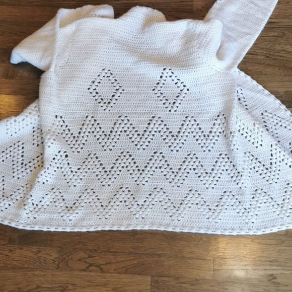 Vintage CottageCore Cream Hand Knit Sweater Cardigan Large - Picture 6 of 7